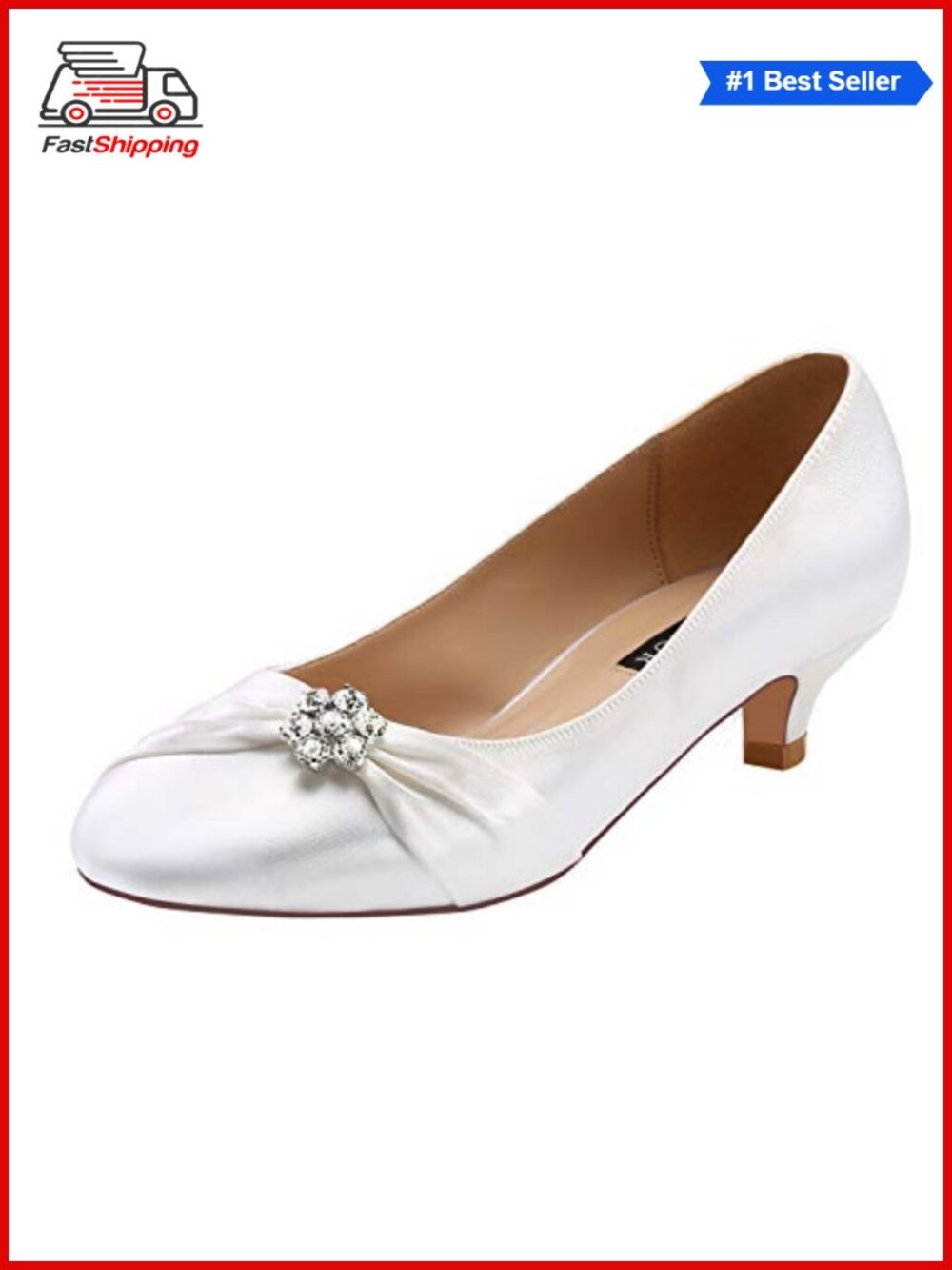 ✨ ERIJUNOR Satin Kitten Heel Pumps with Rhinestones for Wedding Evening Dress